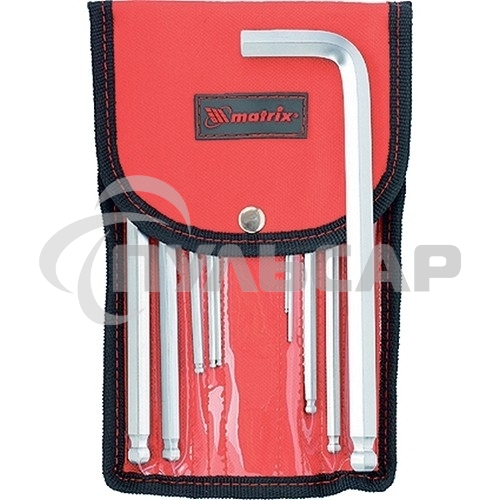 Набор ключей имбусовых Matrix HEX, 1,5–12 мм, CrV, 10 шт., удлиненные с шаром, сатин., чехол