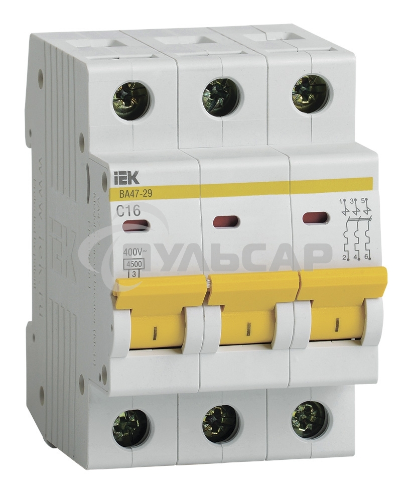 Выключатель автоматический модульный 3п C 16А 4.5кА ВА47-29 ИЭК MVA20-3-016-C