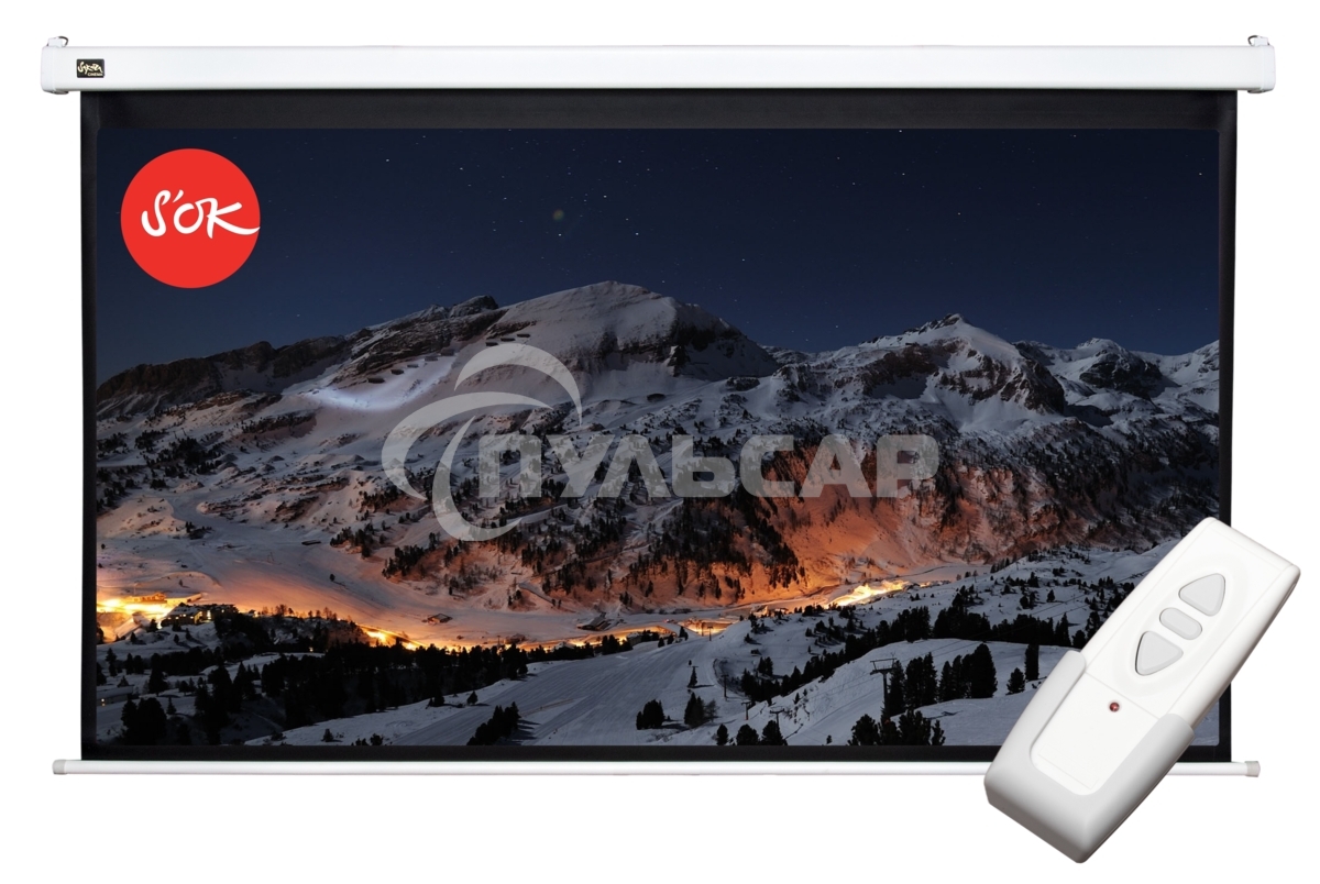 Экран Cinema S'OK SCPSM-370x208FG-ED90 16:9 167' Pro настенно-потолочный, моторизованный, 370x208см, фибергласс, белый корпус, экстрадроп 90см