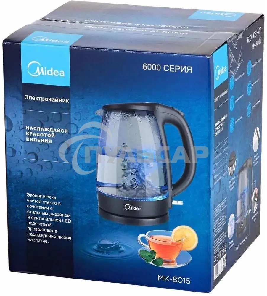 Чайник электрический Midea МК-8015, 2200Вт, черный