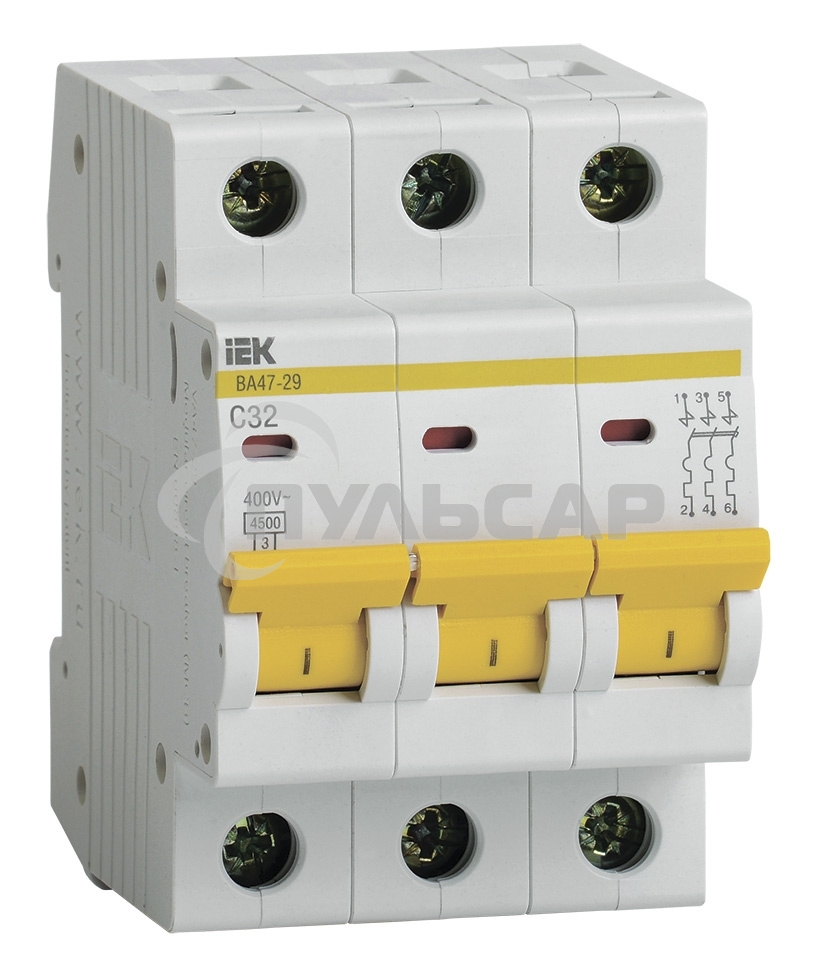 Выключатель автоматический модульный 3п C 32А 4.5кА ВА47-29 ИЭК MVA20-3-032-C