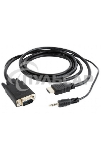 Кабель HDMI->VGA Cablexpert A-HDMI-VGA-03-5M, 19M/15M + 3.5Jack, медь, позол.разъемы, 5м, черный, пакет