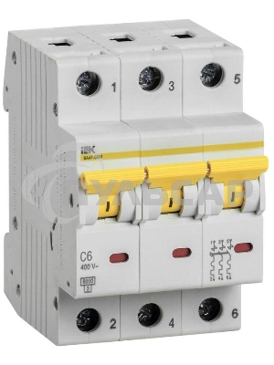 Выключатель автоматический трехполюсный ВА47-60M 3Р 6А 6кА С MVA31-3-006-C IEK