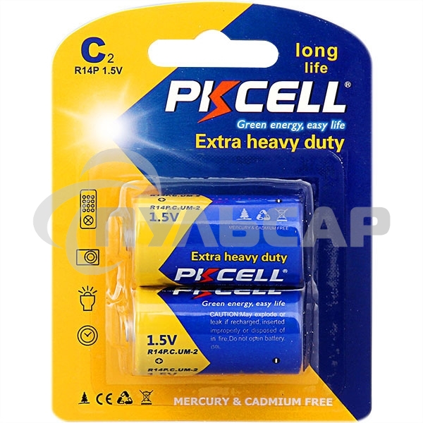 Солевой элемент питания PKCELL R14P-2B тип - C(LR14) 2 шт в блистере
