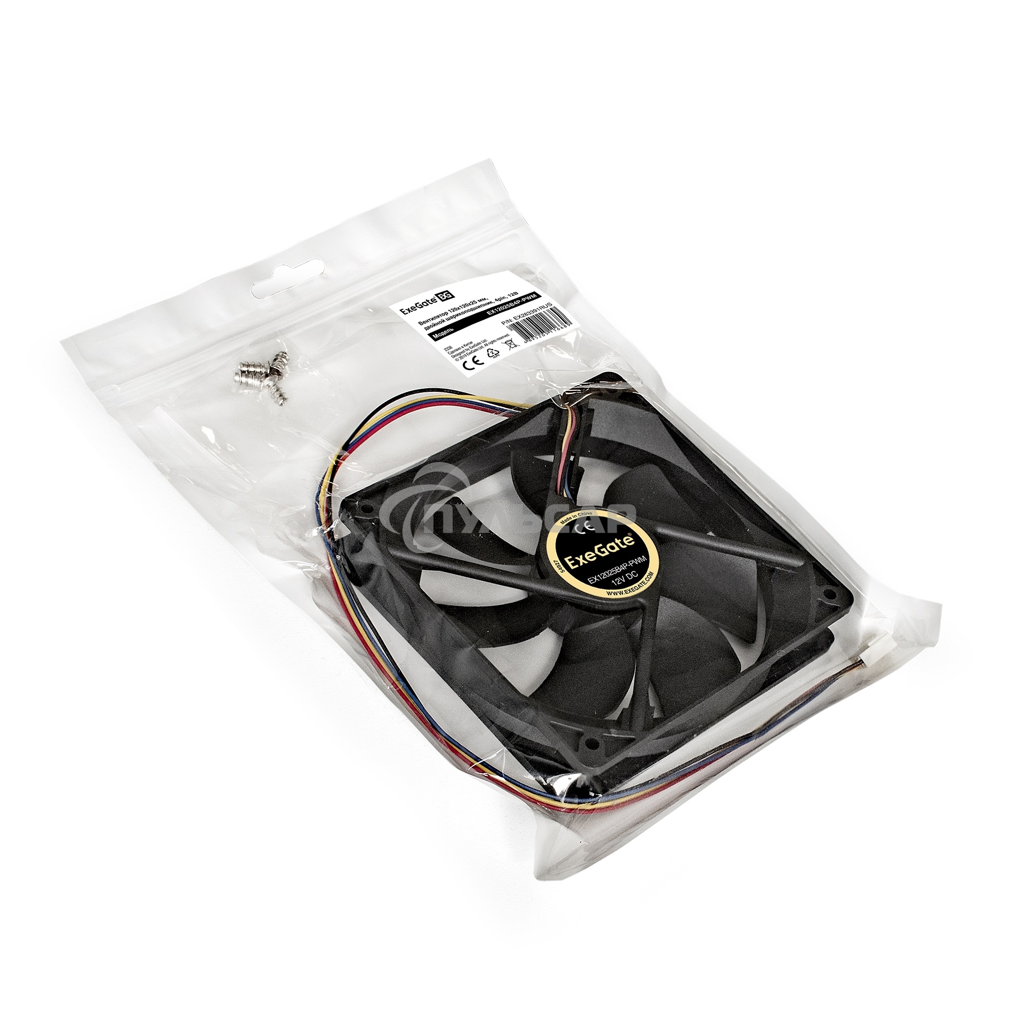 Вентилятор для корпуса ExeGate EX12025B4P-PWM черный, 120 мм, 1500 об/мин, 22 дБ, 4 pin