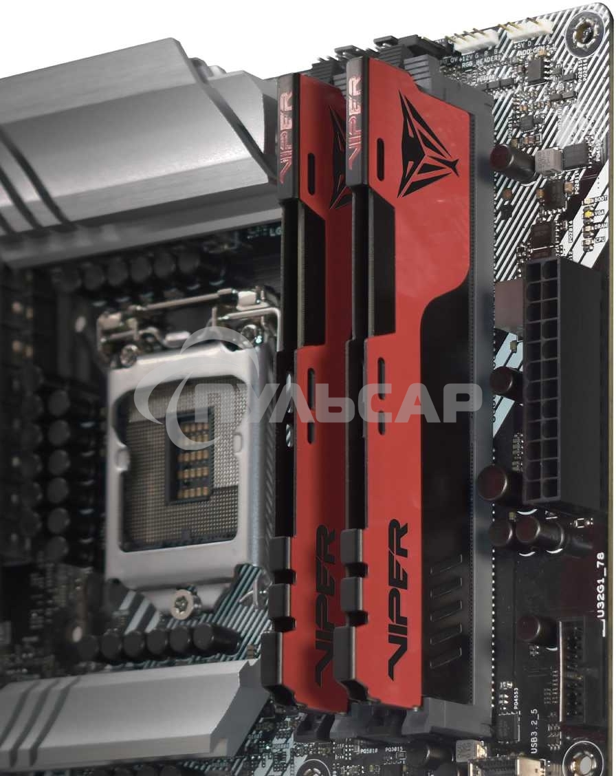 Оперативная память Patriot Viper Elite II, DDR4, 16Gb (2x8 Gb), 3200 MHz, CL18, DIMM, радиатор, красный, черный