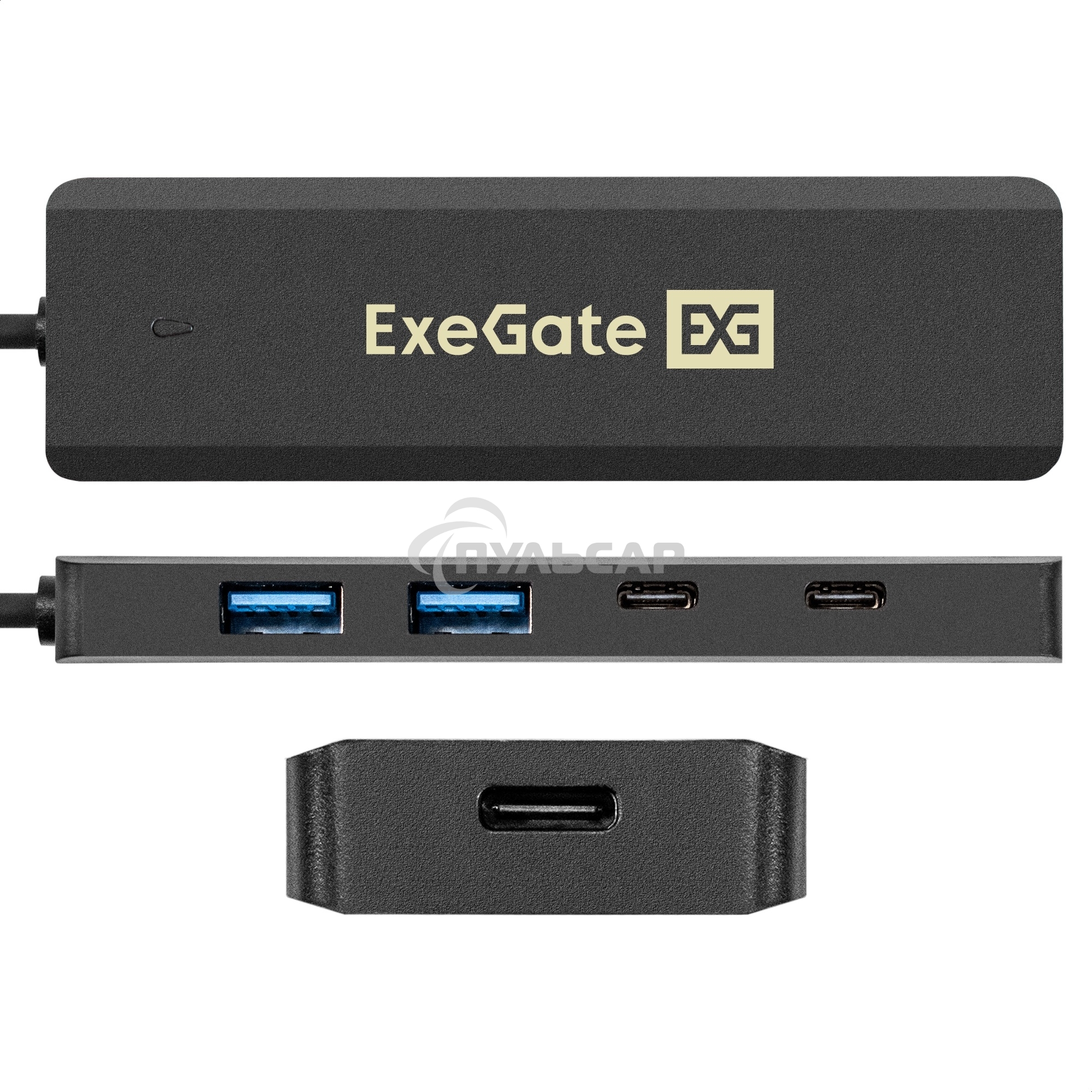 USB-Хаб (концентратор) 4-в-1 ExeGate DUB-2C2P/5G (кабель-адаптер USB 3.2 Gen1 Type C --> 2xUSB3.2 Gen1 Type-A (5G)/2xUSB3.2 Gen1 Type-C (5G), SuperSpeed USB 5Gbps, Plug&Play, черный)