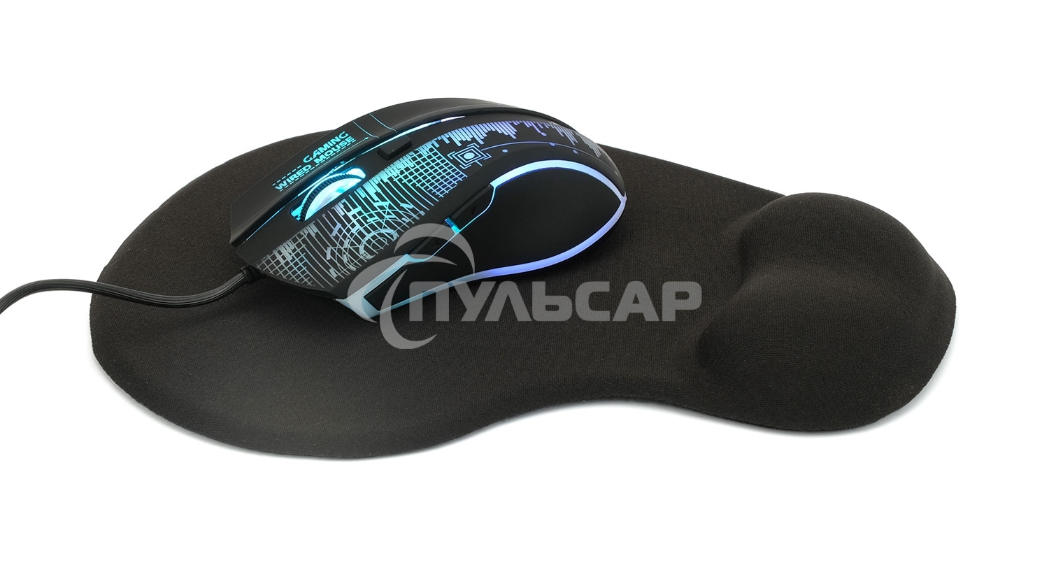 Коврик для мыши с подушкой под запястье Gembird MP-WR-BLACK, черный, 225х195х5мм, ткань/резина, блистер