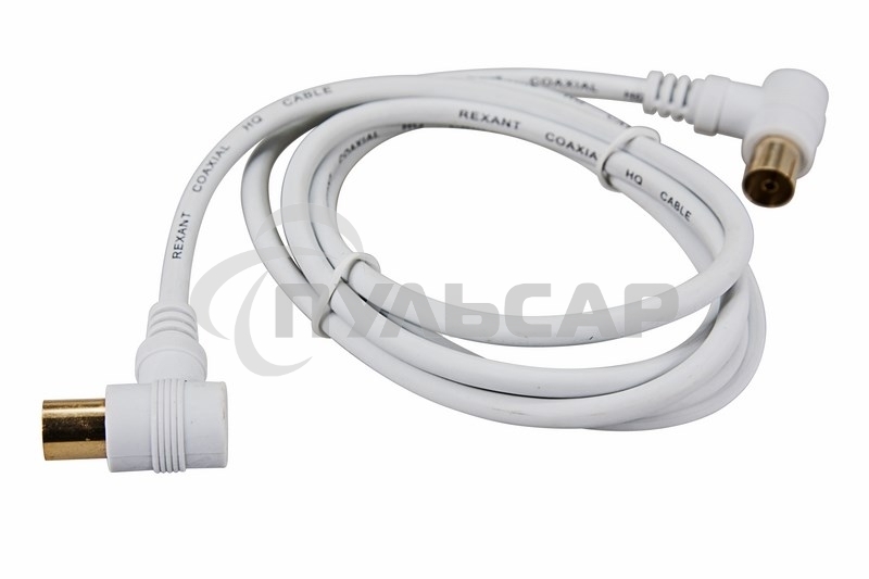 Шнур ТВ гнездо - ТВ штекер, угловой, длина 3 метра, белый Rexant