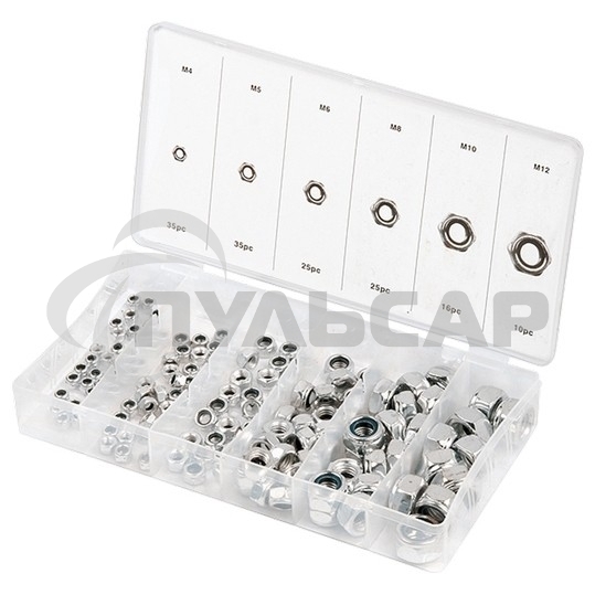 Набор гаек СИБРТЕХ М4, М5, М6, М8, М10, М12, самоконтрящиеся, с нейлоновой вставкой, 146 предм. СИБРТЕХ 47613
