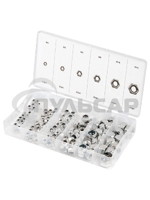 Набор гаек СИБРТЕХ М4, М5, М6, М8, М10, М12, самоконтрящиеся, с нейлоновой вставкой, 146 предм. СИБРТЕХ 47613