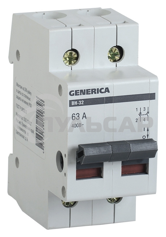 Выключатель нагрузки Iek MNV15-2-063 (мини-рубильник) ВН-32 2Р 63А GENERICA