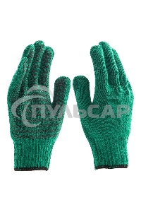 Перчатки трикотажные усиленные, гелевое ПВХ-покрытие, 7 класс, зеленые, Россия Сибртех