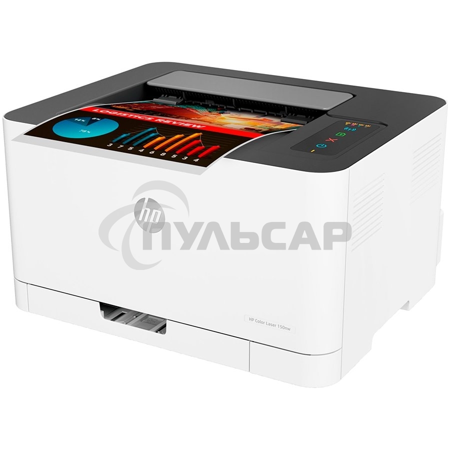 Принтер лазерный HP Color Laser 150nw (4ZB95A), A4, цветной, печ. до 18 стр/мин. (ч/б) до 4 стр/мин. (цвет), 600 x 600 dpi, USB, RJ-45, Wi-Fi, Air Print, Mopria