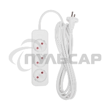 Удлинитель STANDARD 3 гнезда, 3м, 2х1,0мм², б/з, белый Rexant
