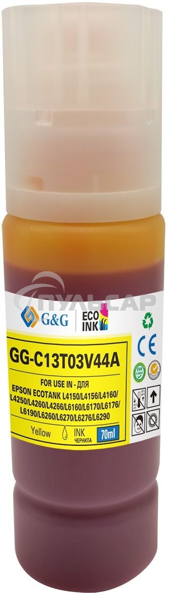 Чернила G&G GG-C13T03V44A 101Y желтый70мл для Epson L4150/L4160/L6160/L6170
