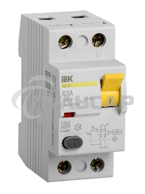 Выключатель дифференциального тока (УЗО) Iek MDV10-2-063-030 ВД1-63 2Р 63А 30мА ИЭК