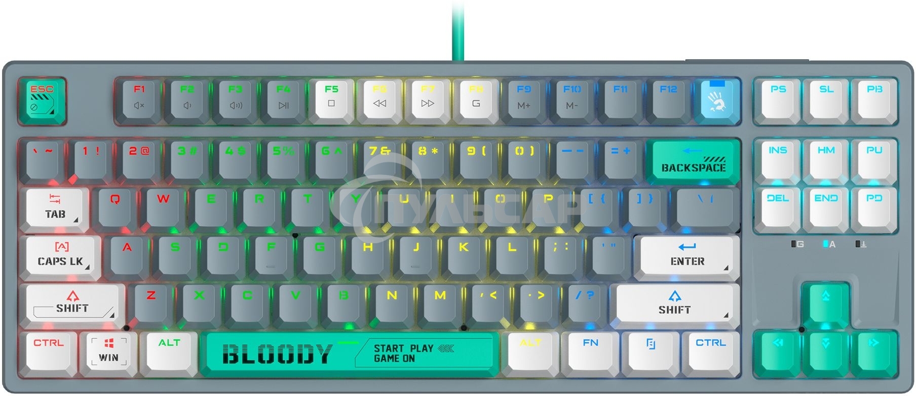 Клавиатура проводная A4Tech Bloody S87 Energy USB серый/зеленый