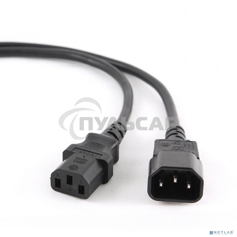 Кабель питания сист.блок-монитор Cablexpert PC-189-VDE-5M, 5м, C13-C14, VDE, 10А, Сечение провода: 0,75 мм2, черный, с заземлением
