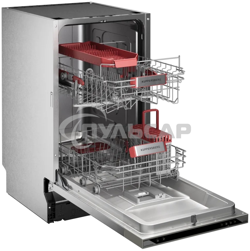 Встраиваемая посудомоечная машина Kuppersberg, High-Tech, 45 см, 10 комплектов, 3 корзины, 7 программ, конденсационная сушка, автоматическое открывание двери, LED подсветка, кнопочное управление, энергоэффективность А+++