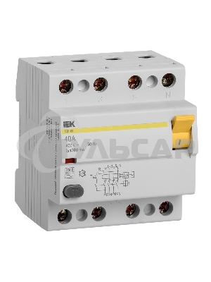 Выключатель дифференциального тока (УЗО) Iek MDV10-4-040-300 УЗО ВД1-63 4Р 40А 300мА ИЭК