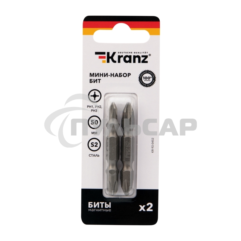 Мини-набор бит KRANZ PH2xPH2, PH1xPH3-50 мм (2 шт./уп.)