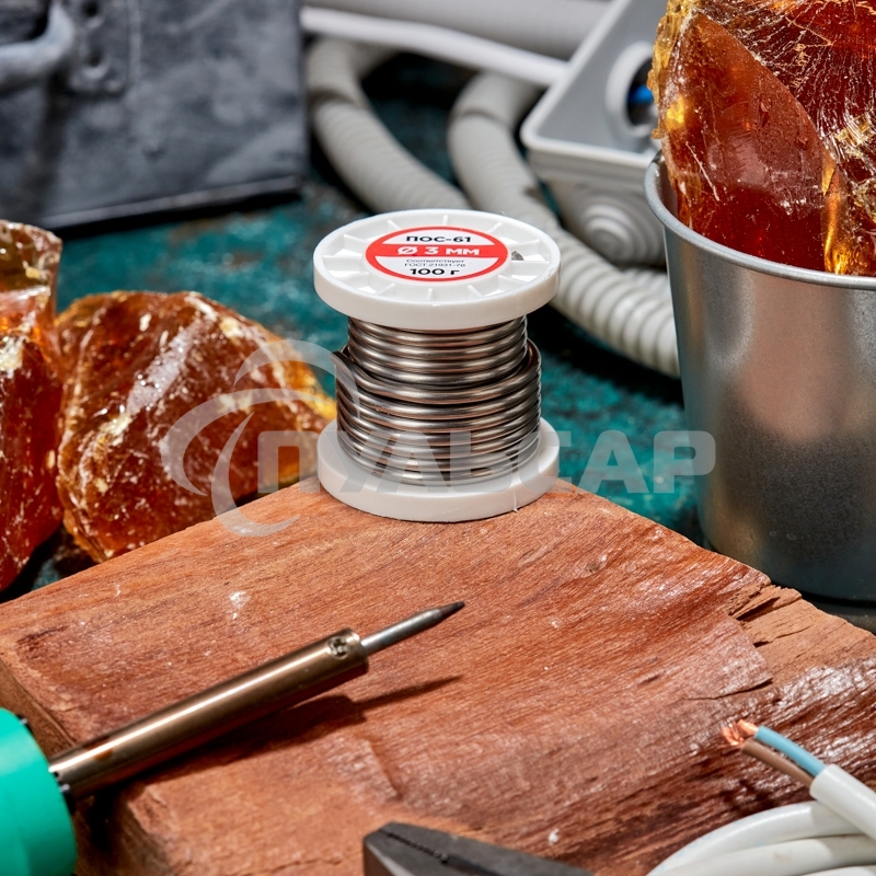 Припой с канифолью ПОС-61, 100г, Ø3мм, (олово 61%, свинец 39%), катушка Rexant