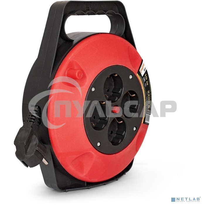 Удлинитель на катушке ExeGate EX286336RUS Master ECS-1-1B (4 евророзетки с заземлением, 10м, защита от детей, защита от перегрузки, 3х1,0мм2, 10А/2.2кВт)