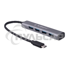 Разветвитель USB3.1 Gembird UHB-C474, 4хUSB, с доп.питанием (порт Type-C), кабель Type-C 19см, алюминий, коробка