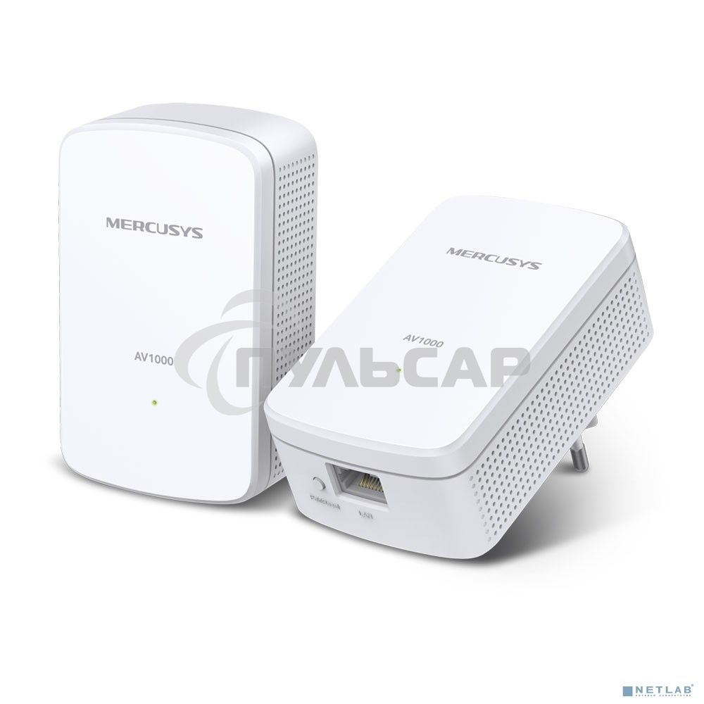 Комплект гигабитных адаптеров Mercusys AV1000 Gigabit Powerline Kit, HomePlug AV2 standard, 1 Gigabit port, 300m over electrical circuits, plug and play.