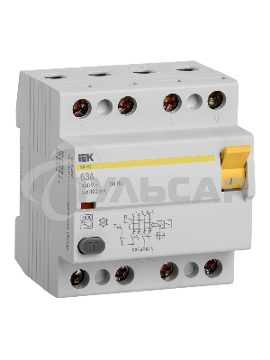 Выключатель дифференциального тока (УЗО) 4п 63А 300мА тип AC ВД1-63 ИЭК MDV10-4-063-300