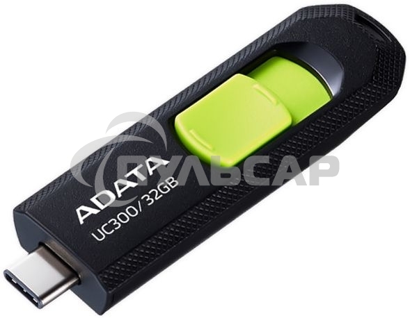 Флешка USB ADATA UC300 (ACHO-UC300-32G-RBK/GN), 32 Gb, Type-C USB 3.2, R/W 100/30, черный/зеленый