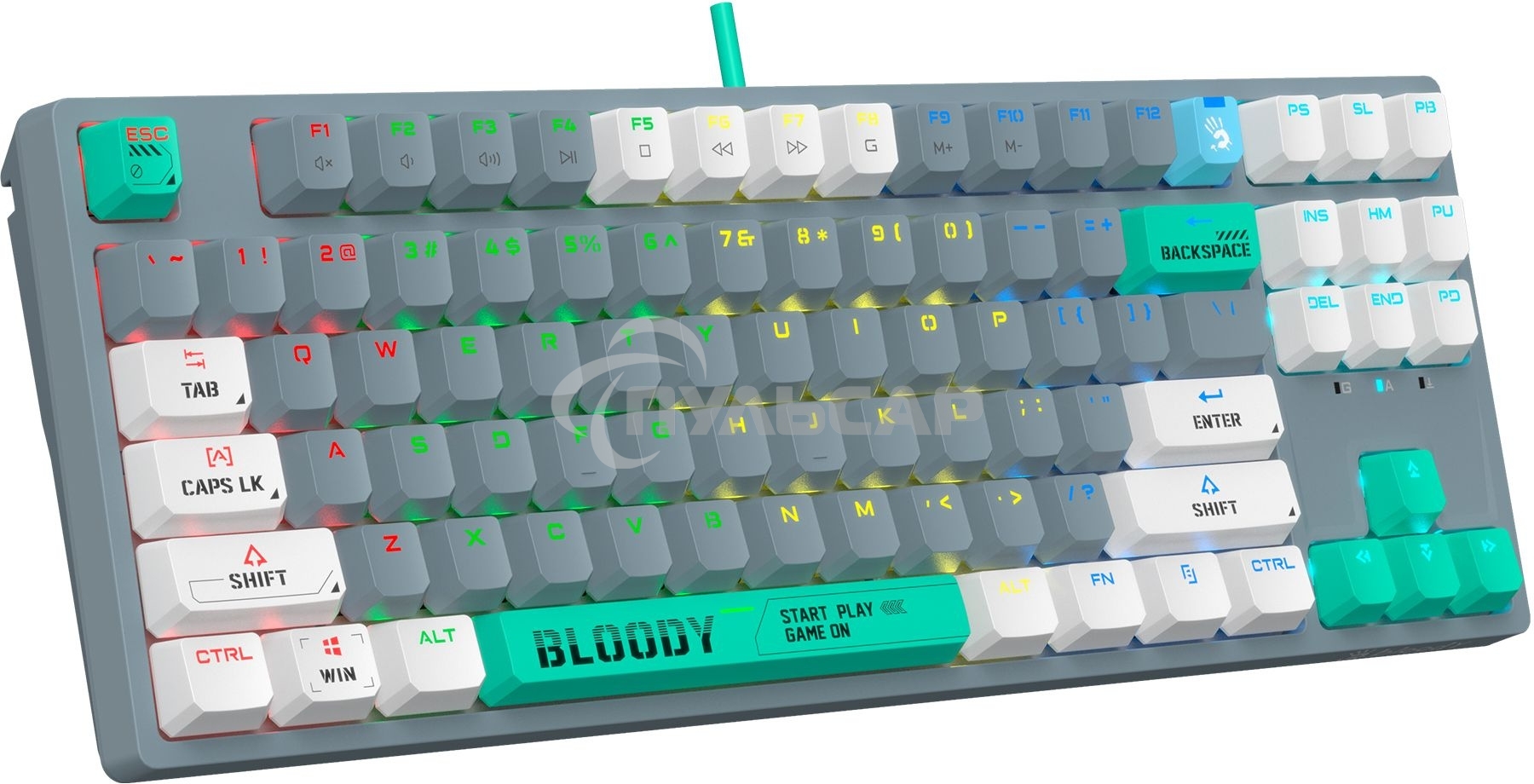 Клавиатура проводная A4Tech Bloody S87 Energy USB серый/зеленый