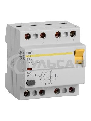 Выключатель дифференциального тока (УЗО) 4п 63А 30мА тип AC ВД1-63 ИЭК MDV10-4-063-030
