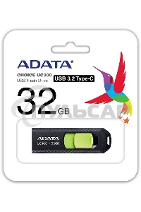 Флешка USB ADATA UC300 (ACHO-UC300-32G-RBK/GN), 32 Gb, Type-C USB 3.2, R/W 100/30, черный/зеленый