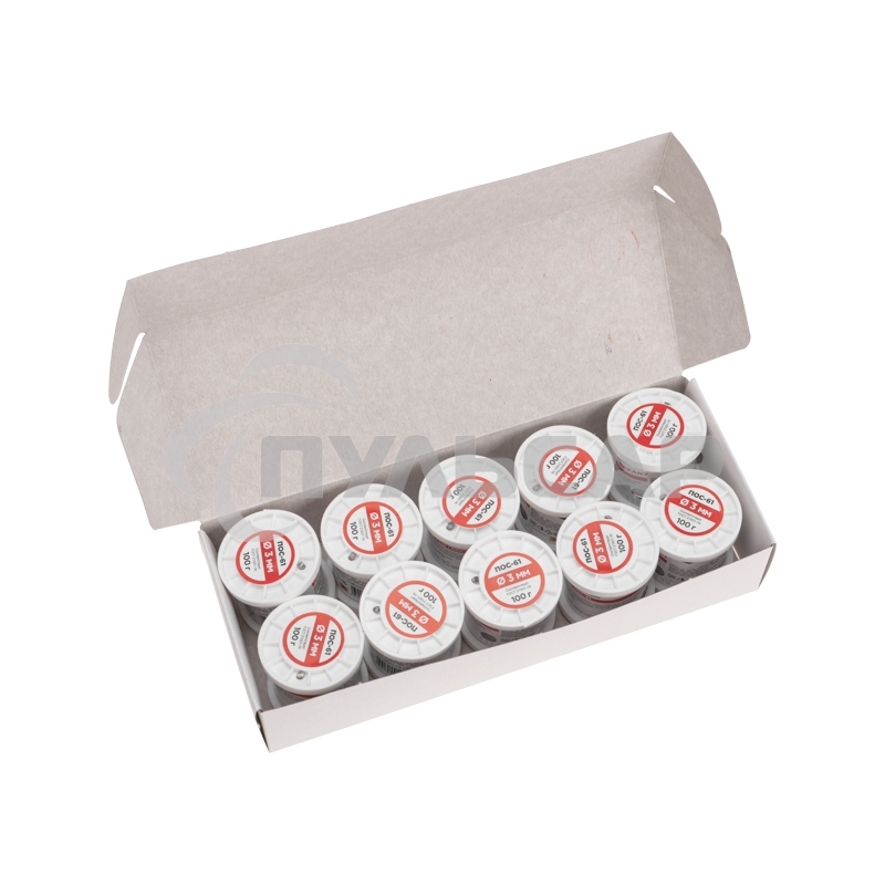 Припой с канифолью ПОС-61, 100г, Ø3мм, (олово 61%, свинец 39%), катушка Rexant