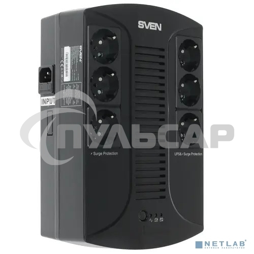 Источник бесперебойного питания SVEN UP-L1000E 1000VA/500W (6 розеток: 3х UPS/сетевой фильтр+3 x сетевой фильтр)