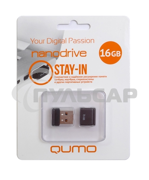 Флешка USB QUMO 16 Gb, NANO QM16GUD-NANO-B черный