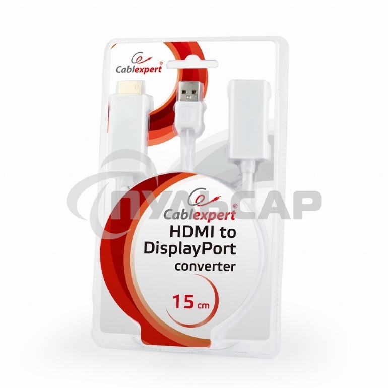 Конвертер HDMI->DisplayPort, Cablexpert DSC-HDMI-DP-W, HD19M+USBxHD20F, белый