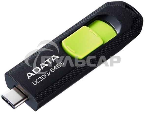 Флешка USB ADATA UC300 (ACHO-UC300-64G-RBK/GN), 64 Gb, Type-C USB 3.2, R/W 100/30, черный/зеленый