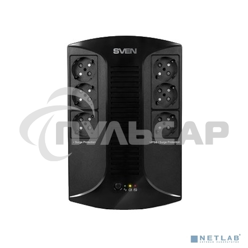 Источник бесперебойного питания SVEN UP-L1000E 1000VA/500W (6 розеток: 3х UPS/сетевой фильтр+3 x сетевой фильтр)