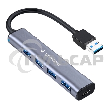 Разветвитель USB3.1 Gembird UHB-C484, 4хUSB, с доп.питанием (порт Type-C), кабель USB 19см, алюминий, коробка