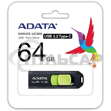 Флешка USB ADATA UC300 (ACHO-UC300-64G-RBK/GN), 64 Gb, Type-C USB 3.2, R/W 100/30, черный/зеленый