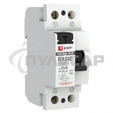 Выключатель дифференциального тока (УЗО) 2п 25А 30мА тип AC Basic (электрон.) EKF elcb-2-25-30e-sim
