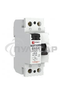 Выключатель дифференциального тока (УЗО) 2п 25А 30мА тип AC Basic (электрон.) EKF elcb-2-25-30e-sim