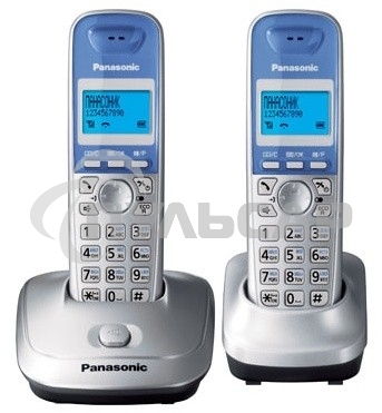 Телефон беспроводной (DECT) Panasonic KX-TG2512RUS (серебристый) Доп трубка в комплекте,АОН, Caller ID,спикерфон на трубке,полифония