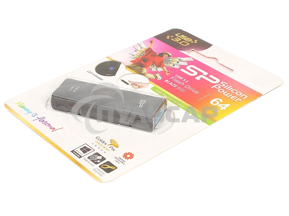Флешка USB R/W Silicon Power R/W 64 Gb Blaze B20 SP064 Gb,UF3B20V1K USB 3.0 черный