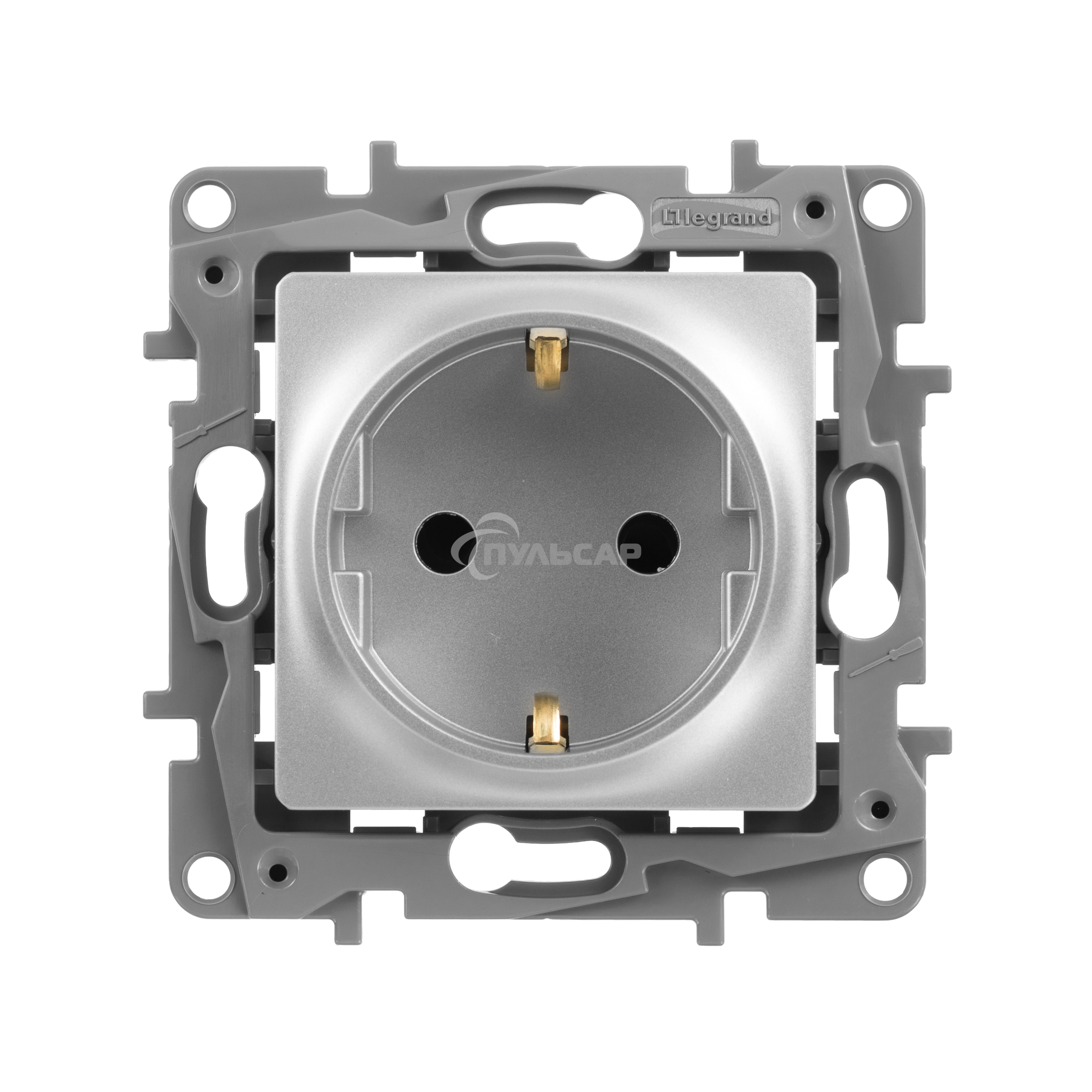 Розетка 672422 Legrand Розетка 2К+З со шторками - немецкий стандарт - винтовые зажимы - 16 А - 250 В - Etika - алюминий