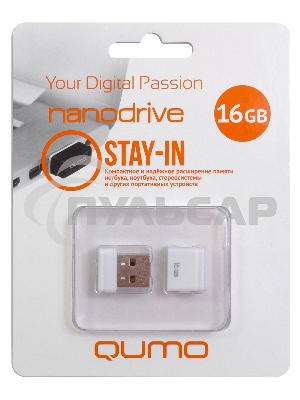 Флешка USB QUMO 16 Gb, NANO QM16GUD-NANO-W белый