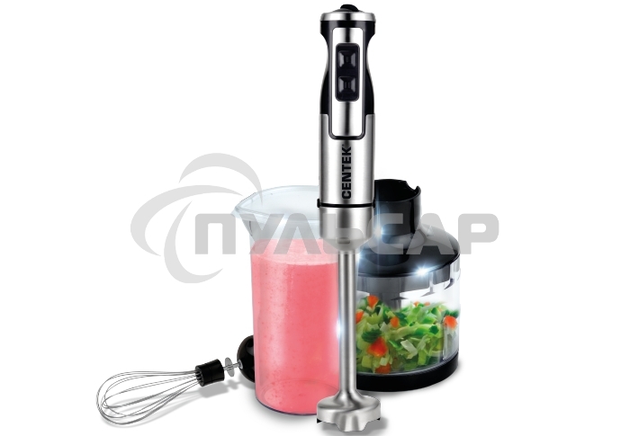 Блендер Centek CT-1338 (черный/сталь) 1300Вт DC мотор, РЕГУЛЯТОР МОЩНОСТИ сLED, стакан, чоппер, венчик